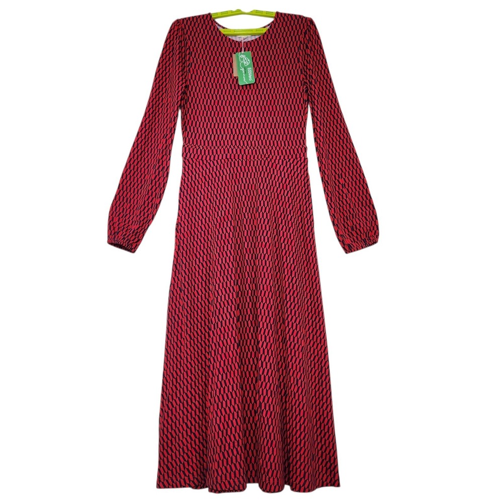 New With Tags Boden Size 6L Long Tall Camille Jersey Midi Dress Red Block Tile - Picture 3 of 12